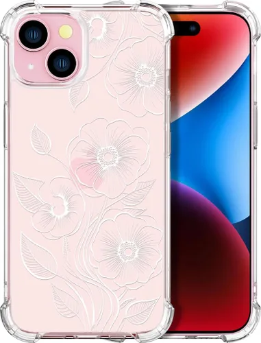 Vista 41 de Compatible con iPhone 14, funda transparente y bonita para mujeres y niñas, diseño floral, diseño floral femenino, funda para teléfono 14