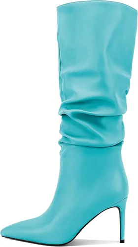 Vista 19 de Zamikoo Botas holgadas de tacón alto para mujer, botas de tacón de aguja altas hasta la rodilla, puntera puntiaguda, elásticas, botas altas de meter