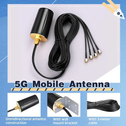 Vista 3 de FairySandy 5 unids 5G antena móvil 4x4 MIMO omnidireccional LTE Antena externa con SMA macho a hembra adaptador de ángulo recto para aumentar