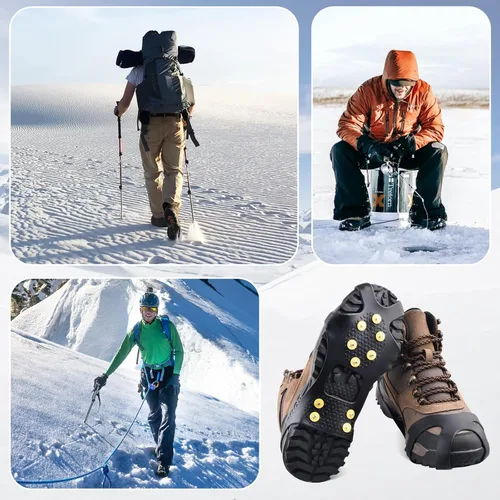 Vista 6 de TRIWONDER Ice Grips antideslizante para zapatosbotas de tracción de hielo sin cordones 101824 dientes nieve hielo picos crampones tacos estiramiento