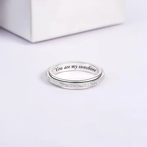 Vista 32 de Sterling Silver Spinner Fidget Ring Anti Anxiety Worry Relieving Boredom ADHD Autism Band Ring for Women Men