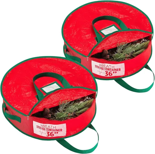 Vista 10 de Bolsa de almacenamiento de corona de Navidad de Handy Laundry - Material de lona duradero, cremallera, asas de transporte resistentes, protección