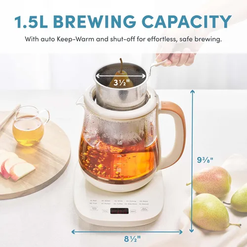 Vista 3 de AROMA® Hervidor de té eléctrico de vidrio de infusión profesional con control de temperatura y 10 modos preestablecidos (6 tazas, 1.5 litros)