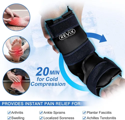 Vista 2 de REVIX Bolsa de hielo para aliviar el dolor de tobillo y pies y envoltura de hielo de gel grande para piernas, cadera, muslo, rodilla y espinilla