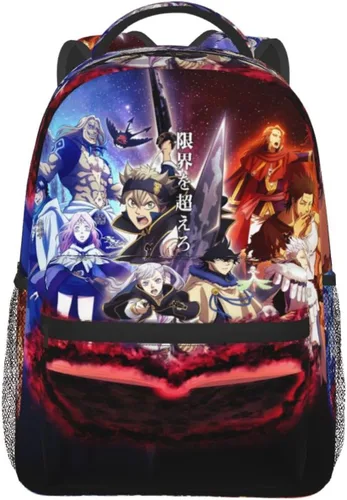 Vista 7 de KEWRJFWA Mochila de trébol negro de anime, bolsa de dibujos animados, mochila de lona ligera para parejas, mochila unisex de viaje para oficina