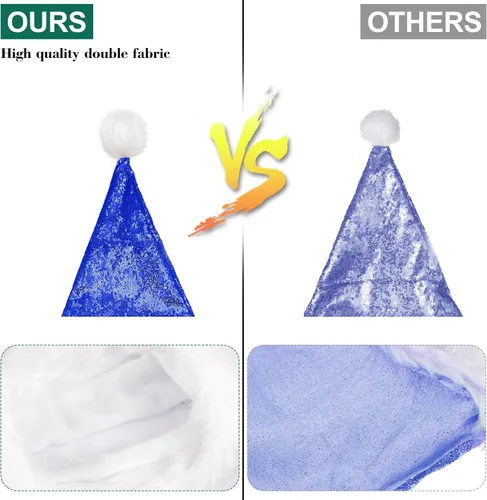 Vista 4 de SATINIOR 2 piezas de sombrero de Papá Noel de lentejuelas para adultos, unisex, gorro de Navidad con forro y ala de felpa para mujeres y hombres