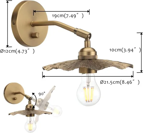 Vista 2 de Pathson Aplique de pared regulable con acabado de latón de metal, ángulo de iluminación ajustable, iluminación de tocador de pared de baño, lámpara