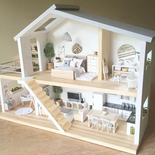 Vista 4 de AUEAR, Escaleras en miniatura Escalera de madera 1:12 Stringer Steps Model DIY Escalera Accesorios Decoración para Muebles Micro Paisaje