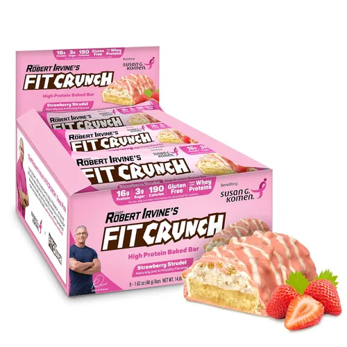 Vista 17 de FITCRUNCH - Barras de proteínas para aperitivo de tamaño snack, barra horneada de 6 capas, 4 g de azúcar, sin gluten y centro suave de pastel