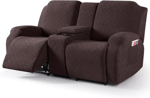 Vista 18 de VANSOFY Funda de sofá reclinable con consola central, funda elástica para sofá reclinable de 2 asientos, funda de sofá reclinable de jacquard