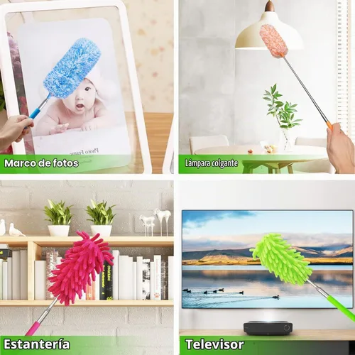Vista 4 de 4 piezas Plumeros de Pluma de Microfibra Extensibles y Lavables, Alcance de 13" a 30", Herramienta de Limpieza de Microfibra, Plumeros Pequeños