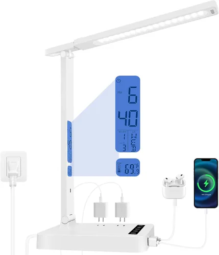 Vista 3 de karidi Lámpara de Escritorio LED Regulable Lámpara de Mesa con Puerto de Carga USB, 5 Modos de Iluminación, Control Sensible, Luz de Escritorio