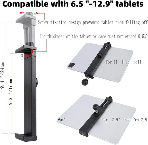 Vista 3 de Soporte para iPad – Soporte lateral para tableta para soporte de micrófono, doble 360 giratorio ajustable para iPad Pro 12.9 Air Mini y otras