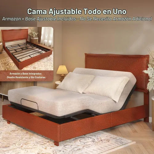 Vista 3 de FLEXISPOT Base de cama ajustable Queen con marco tapizado, elevación de cabeza y pies, capacidad de 600 libras, no necesita somier, diseño