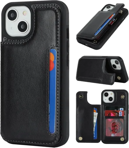 Vista 19 de iCoverCase Funda protectora de piel sintética compatible con iPhone 14 Plus con tarjetero, para mujeres y hombres, bloqueo RFID, funda protectora