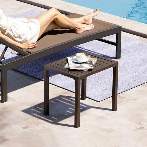 Vista 2 de Crestlive Products Mesa auxiliar al aire libre, mesa auxiliar rectangular de aluminio, mesa de café para patio pequeño para interiores y exteriores