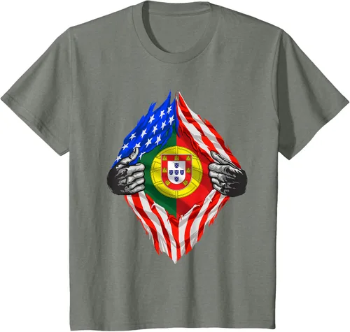 Vista 77 de Camiseta de bandera de Estados Unidos con diseño de raíces portuguesas, Negro, S