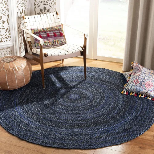 Vista 7 de SAFAVIEH Alfombra trenzada de la colección – Alfombra redonda de 3 pies, color beige con detalles rosados, algodón hecho a mano, estilo cabaña
