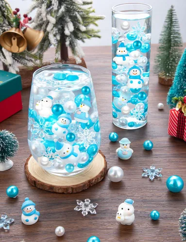 Vista 5 de 100 piezas de relleno de jarrón de Navidad, rellenos de jarrón flotante de nieve azul y blanca para centros de mesa y decoración 100 azul y blanco