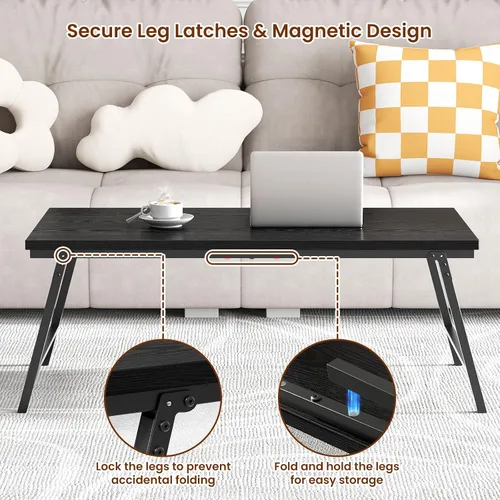 Vista 5 de ALLSTAND Mesa auxiliar plegable para espacios pequeños, pestillos para las piernas, mesa de centro plegable portátil, resistente, sin montaje, mesas