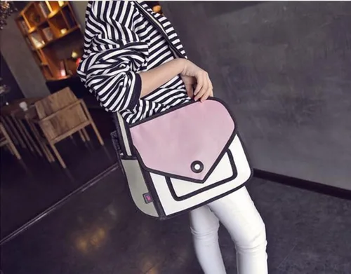 Vista 3 de Bolso de hombro de lona con diseño de dibujos animados en 3D, estilo 2D