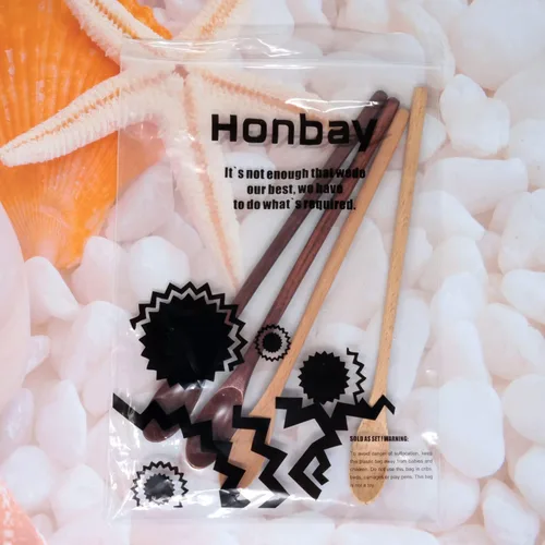Vista 8 de Honbay 4 cucharas de café de madera de mango largo, cucharaditas de mezcla de madera, cucharas de té helado para batido de espresso, bebidas frías