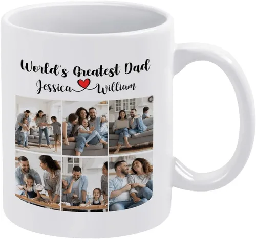 Vista 17 de Taza de café personalizada con diseño de taza de café personalizada con texto fotográfico y logotipo, regalos personalizados de Navidad para hombres