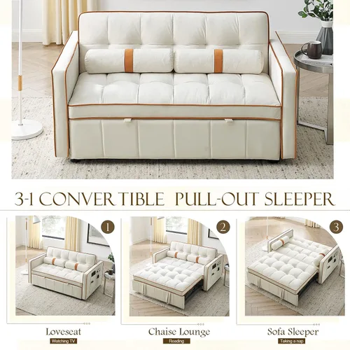 Vista 3 de Sofá cama extraíble, sofá cama de 55.5 pulgadas, con bolsillo lateral, respaldo ajustable y almohada de cintura, adecuado para espacios pequeños