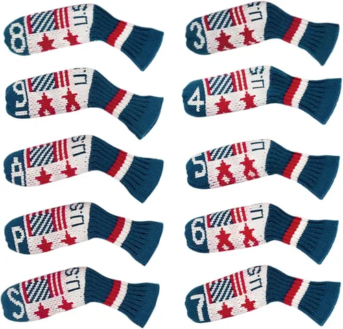 Vista 17 de Scott Edward 10 fundas para cabezas de palos de golf para hierros, básicamente, con forma de calcetines, lavables, duraderos, protectores de cabeza
