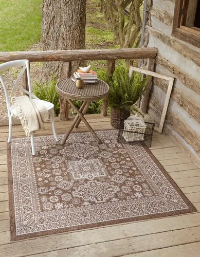 Vista 53 de Unique Loom Outdoor Aztec Collection Alfombra de área, Chalca (5 pies 3 pulgadas, octágono, aguamarina/marfil)