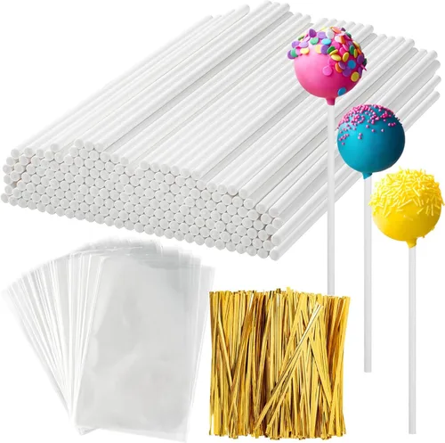Vista 8 de 1200 piezas de palitos para pastel pop y envolturas, palitos para pastel pop de 15 cm con lazos para caramelos, chocolates, galletas y dulces