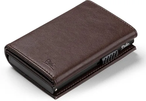 Vista 5 de Cartera con bolsillo para monedas, cierre magnético, con ventana de identificación, billetera de cuero para dinero en efectivo y tarjetas