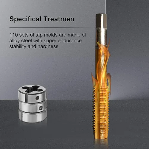 Vista 8 de Juego de 110 piezas de roscas y troqueles métricos, roscas métricas M2-M18 de tornillo de rosca y troquel Fabricación de roscas de tornillo