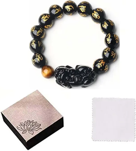 Vista 47 de Pulsera de obsidiana negra, pulsera de obsidiana negra Feng Shui para mujeres y hombres, pulsera elástica de obsidiana con piedra de ojo de tigre
