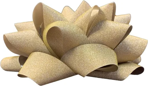 Vista 3 de Lazo de regalo brillante con purpurina dorada de 8 pulgadas, lazo gigante autoadhesivo para envolver regalos con facilidad, elegancia para despegar