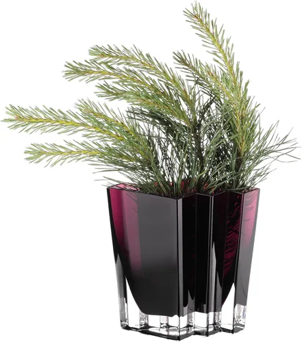 Vista 2 de Jarrón de cristal, amatista, diseño cheurón, 5.5 pulgadas de altura, resistente, fabricado en Europa, por Barski