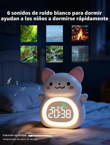 Vista 4 de MASHI Cat Kids - Reloj despertador con tiempo para despertar, entrenador de Gato