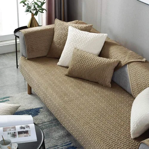 Vista 6 de Funda de sofá para perros de 1, 2, 3, 4, lavable a máquina, protector de muebles de terciopelo acolchado de color, color beige, funda de almohada