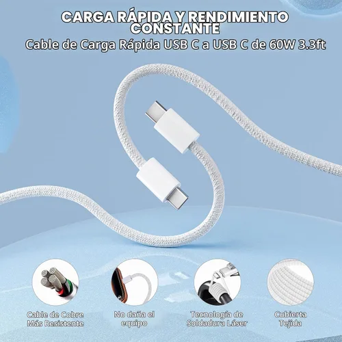 Vista 5 de Cargador rápido para iPhone de 10 pies, [certificado Apple MFi], paquete de 3 bloques de cargador USB C con cable tipo C a Lightning de 10 pies