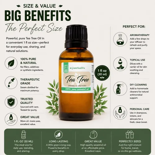 Vista 7 de GreenHealth Aceite esencial de árbol de té 100% puro - 1 fl oz