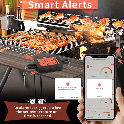 Vista 3 de Termómetro digital Bluetooth para carne con 4 sondas, termómetro de carne de lectura instantánea para parrilla, función de alarma de temperatura