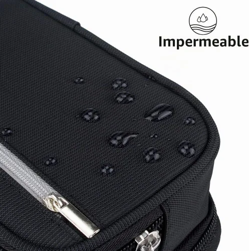 Vista 6 de Estuche para lápices de gran capacidad, bolsa grande de almacenamiento para lápices, bolsa con 3 compartimentos multifuncionales, estuches para Negro