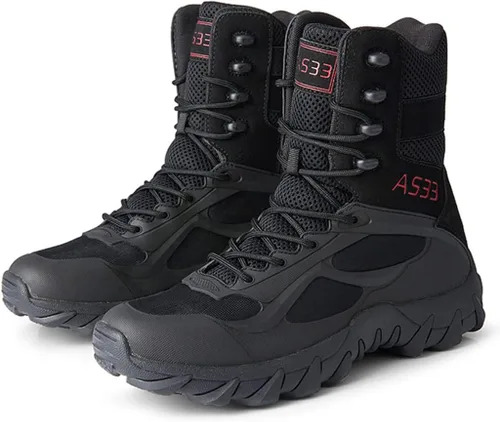 Vista 3 de Botas tácticas para hombre, botas militares de trabajo, botas de combate al aire libre para senderismo, motocicleta, escalada