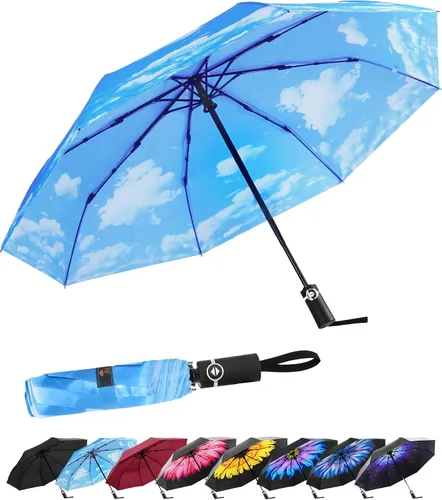 Vista 14 de SY COMPACT - Paraguas de viaje automático resistente al viento - Tienda de fábrica Purple Flower