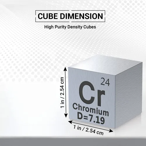 Vista 2 de Cubo de cromo, cubos de metal, conjunto de cubos de elementos, densidad grabada con láser Cubo de 0.4 in, grabado con láser, símbolo y densidad