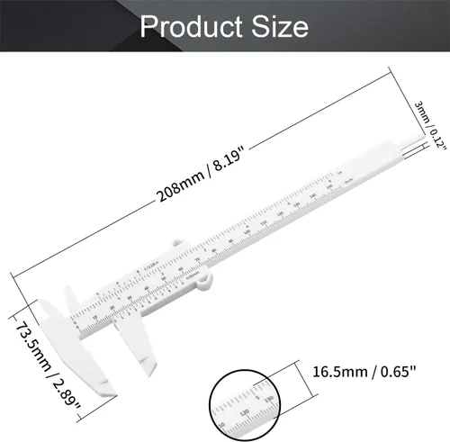 Vista 2 de Utoolmart Calibre Vernier de plástico, mini regla de cejas Vernier de 5.906 in, herramienta de medición de pinza de plástico de doble escala, para 3
