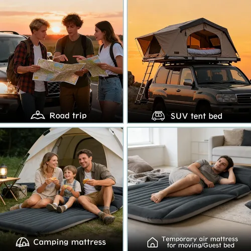 Vista 8 de Ciremiv Colchón de aire SUV para campamento de coche, cama de automóvil de Gris