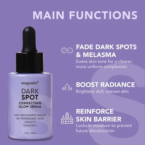 Vista 2 de suquato Suero removedor de manchas oscuras – para hiperpigmentación facial y cuidado del melasma – Corrector de manchas oscuras brillo con ácido