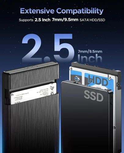 Vista 2 de ORICO Caja de disco duro externo USB 3.0 a SATA III de 2.5 pulgadas para disco duro SATA HDD/SSD de 2.5 pulgadas 0.276 in-0.374 in sin herramientas