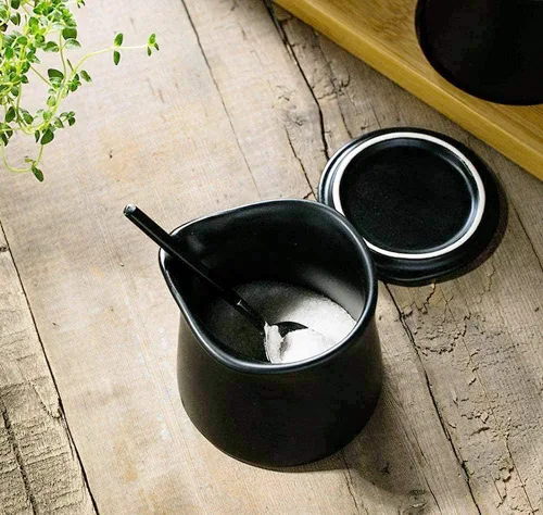 Vista 3 de Multi Sugar Bowl - Jarra de cerámica para crema, jarra de salsa con cuchara, 9 onzas